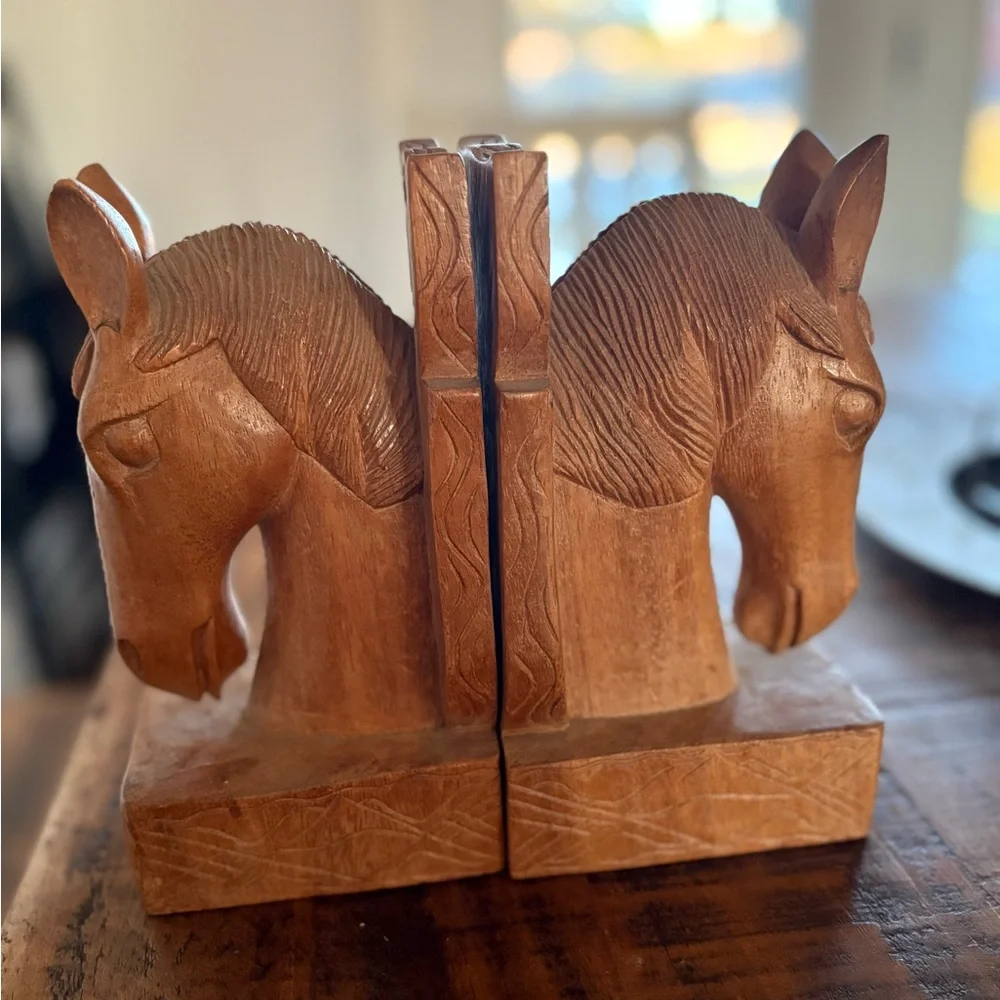 Vintage Handcrafted Wooden Horse Bookends - Picture 3 of 6